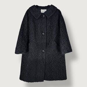 Vintage | Irving Posluns | M | 1960's Curly Faux Fur Coat | Black | Chic | Retro